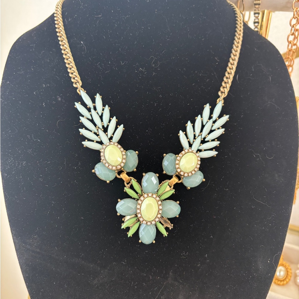 J. Crew Pale Mint and Light Yellow Floral Statement Necklace